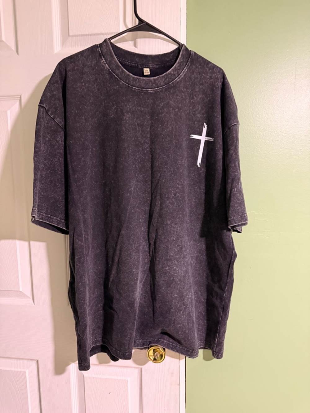 Women's Washed Black Cross Graphic Tee - Casual Crewneck Shirt